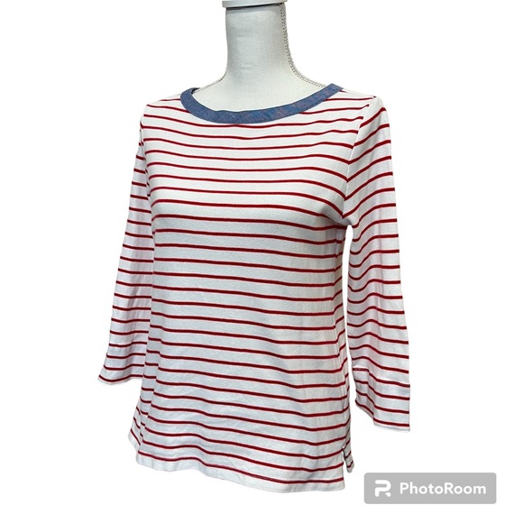 Nautica Red and White Stripes Blue Cuffs Top - Picture 1 of 12